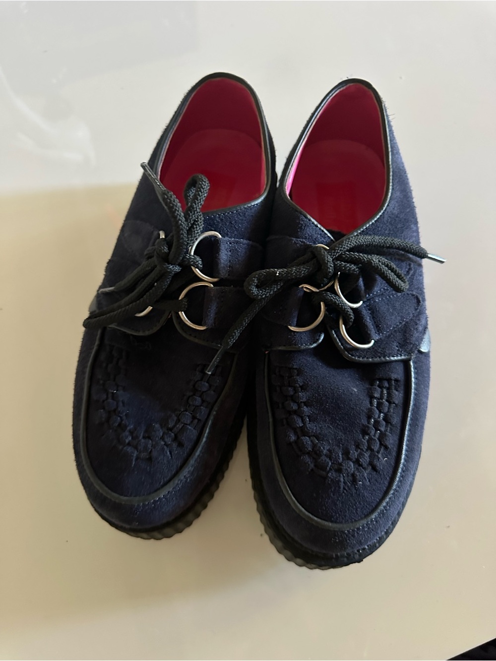 Ska Navy Suede Lace-Up Shoes with Pink Lining